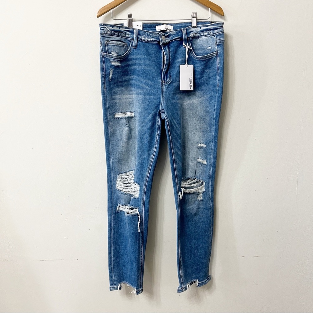 VERVET Distressed Destroyed Busted Frayed Size 32 Medium Wash High Rise Skinny